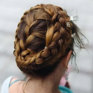 5. multi braid crown with chestnut accents crown braid hairstyles (1)