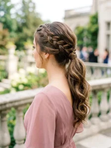 braided low ponytail with soft waves 1