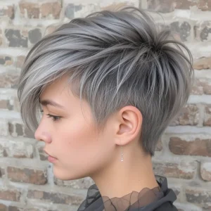cropped gray pixie with undercut