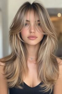 Wavy Hair Styles You'll Want to Try curtain bangs with layered long hair 570x855