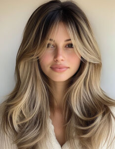 curtain bangs with layered long hair 8