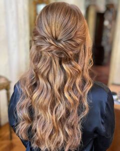 Baby Shower Hairstyles: Cute and Comfortable Ideas half up twist 3