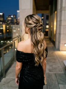 15 Date Night Hairstyles Under 10 Minutes half up twist with balayage