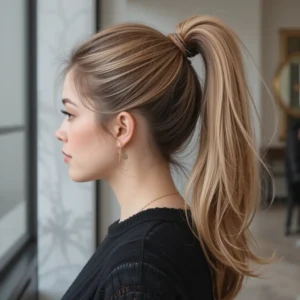 high ponytail with volume