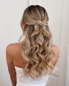 Baby Shower Hairstyles: Cute and Comfortable Ideas romantic twisted half up half down curls 864x1080