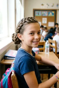 side swept braided bun for school