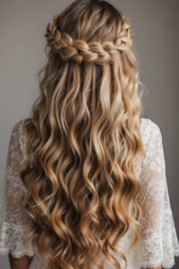 waterfall braided half updo with beachy waves (1)