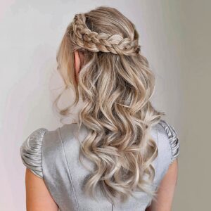 beautifully braided crown half up half down style