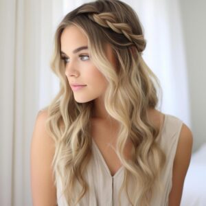 15 Dreamy Boho Braids for Festival Season braided headband with loose beachy waves free photo