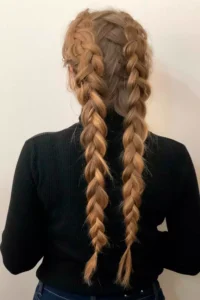 cute dutch braids long double gold brown (2)
