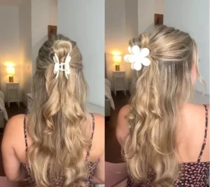 half up half down claw clip hairstyle