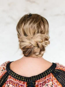 holiday hairstyles triple braided updo