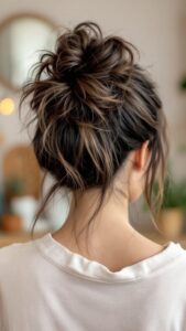 messy bun with face framing pieces