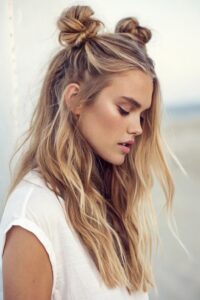 Cute and Easy Hairstyles for Teens the half up space bun style shown in your third e
