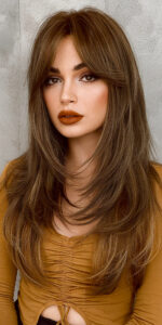 trendy long straight hair with curtain bangs