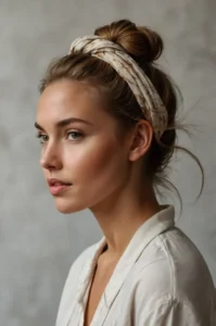 Headband Hairstyles: 15 Chic Ways to Wear One knotted headband with a bun