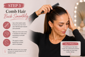 step 3 comb hair back smoothly