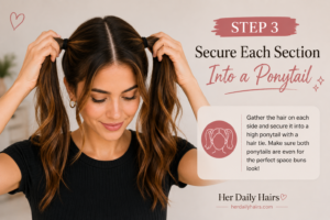 step 3 secure each section into a ponytail