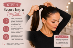 step 4 secure into a ponytail