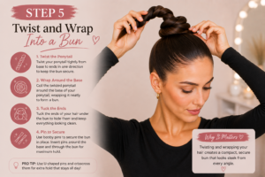 step 5 twist and wrap into a bun