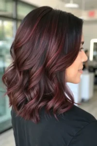 burgundy balayage on brunette