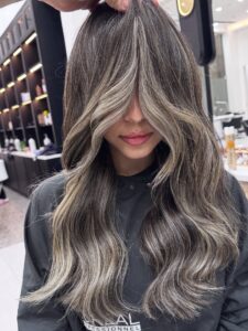 cool ash brunette with beige ribbons