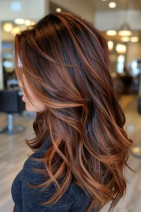 copper balayage on a brunette base