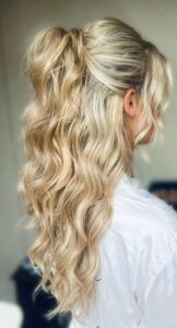 half up, half down high ponytail