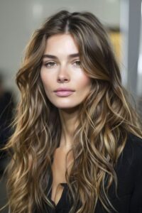 long, center parted hair with waves
