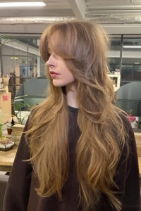 long wolf cut with a middle part