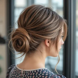 low, loose bun with face framing pieces