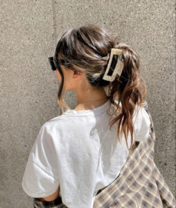 low ponytail with a claw clip