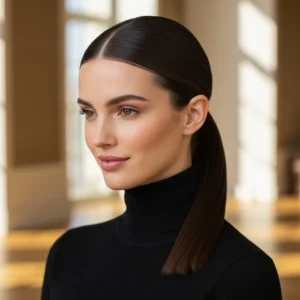 low ponytail with a middle part