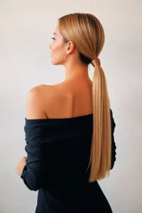 low ponytail with a slicked back top