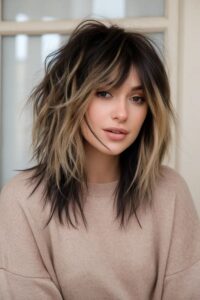 medium wolf cut with balayage