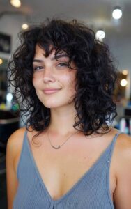 short wolf cut, curly
