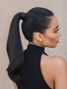 sporty slicked back ponytail