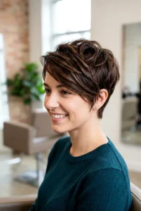 textured pixie with longer fringe