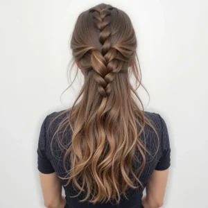 waterfall braid into a low ponytail