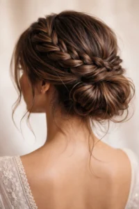 braided crown with a low bun