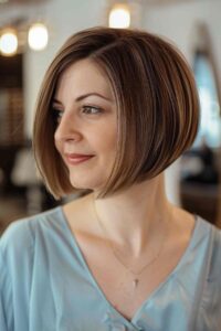 chin length bob, styled sleek