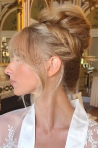 classic updo with soft bangs