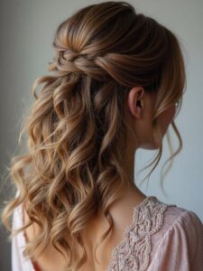 half up style with pinned curls
