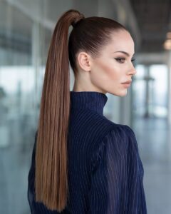sleek high ponytail with a wrapped base