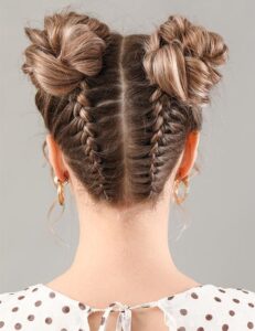 space buns with braided detail