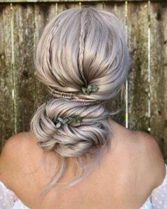 textured updo with braided accents